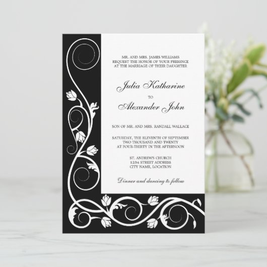 Elegant Black en White Swirls Kaart (Staand voorkant)
