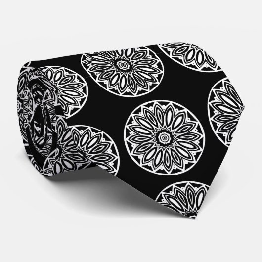 Elegant Black en White Tile Stropdas (Opgerold)