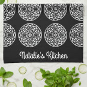 Elegant Black en White Tile Theedoek (Gevouwen)