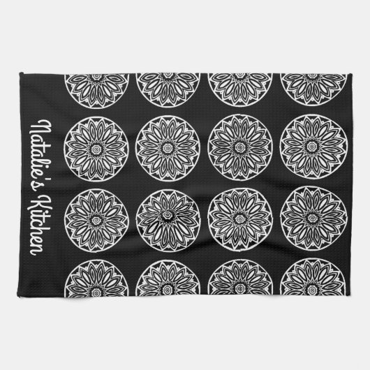 Elegant Black en White Tile Theedoek (Horizontaal)