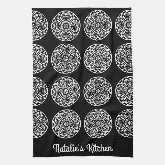 Elegant Black en White Tile Theedoek (Verticaal)