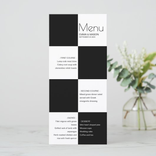 Elegant Black en White Tiles Menu (Staand voorkant)