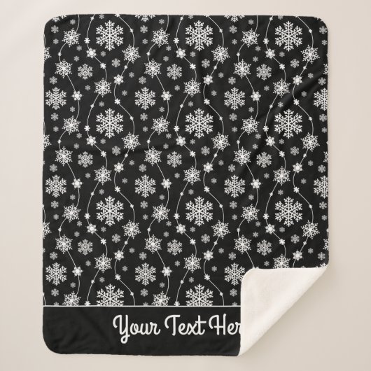 Elegant Black en Winter White Snowflake Pattern Sherpa Deken (Voorkant)