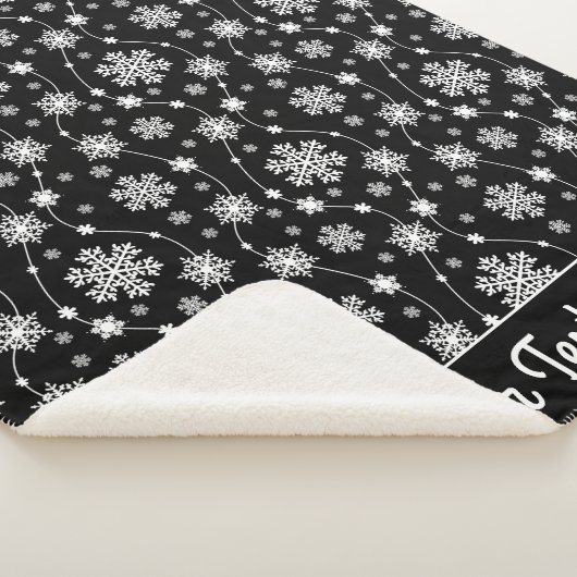 Elegant Black en Winter White Snowflake Pattern Sherpa Deken (3/4)