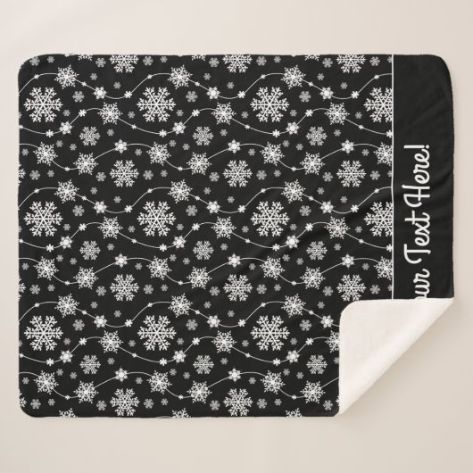 Elegant Black en Winter White Snowflake Pattern Sherpa Deken (Voorkant (horizontaal))