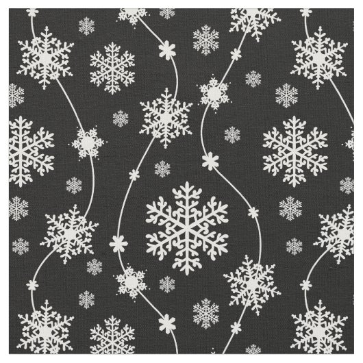 Elegant Black en Winter White Snowflake Pattern Stof (Close Up)