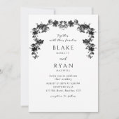Elegant Black Enchanting Garland Wedding Kaart (Voorkant)