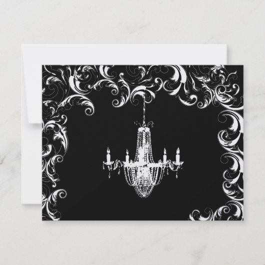 Elegant Black Fancy Swirl Chandelier Wedding RSVP Kaartje (Voorkant)