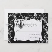 Elegant Black Fancy Swirl Chandelier Wedding RSVP Kaartje (Achterkant)