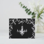 Elegant Black Fancy Swirl Chandelier Wedding RSVP Kaartje (Staand voorkant)