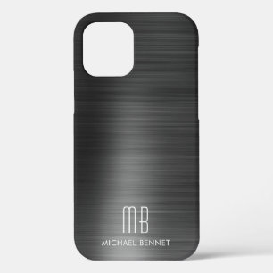 Elegant Black Faux geborsteld metallisch monogram Case-Mate iPhone Case