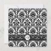 Elegant Black Faux gegraveerd Floral Damask Weddin Kaart (Achterkant)