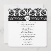 Elegant Black Faux gegraveerd Floral Damask Weddin Kaart (Voorkant)