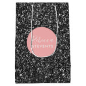 Elegant Black Faux Glitter Monogram Medium Cadeauzakje (Achterkant)
