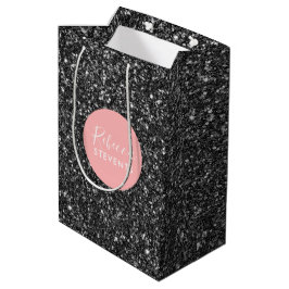 Elegant Black Faux Glitter Monogram Medium Cadeauzakje