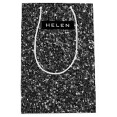 Elegant Black Faux Glitter Monogram Medium Cadeauzakje (Voorkant)