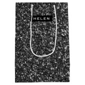 Elegant Black Faux Glitter Monogram Medium Cadeauzakje (Achterkant)