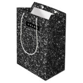 Elegant Black Faux Glitter Monogram Medium Cadeauzakje (Achterkant Gekanteld)