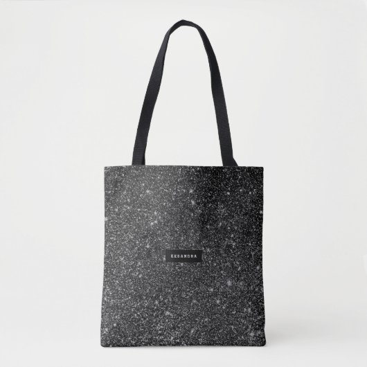 Elegant Black Faux Glitter Monogram Tote Bag (Voorkant)