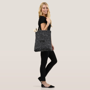 Elegant Black Faux Glitter Monogram Tote Bag