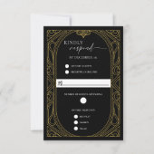 Elegant Black Faux Gold Art Deco Response Card RSVP Kaartje (Voorkant)