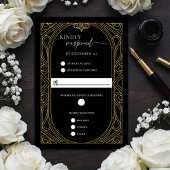 Elegant Black Faux Gold Art Deco Response Card RSVP Kaartje