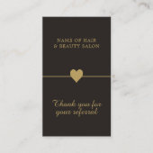 Elegant Black Faux Gold Beauty Salon Referral-Kaar Aanbevelingskaartje (Voorkant)