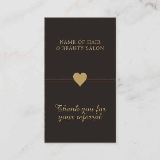 Elegant Black Faux Gold Beauty Salon Referral-Kaar Aanbevelingskaartje (Voorkant)