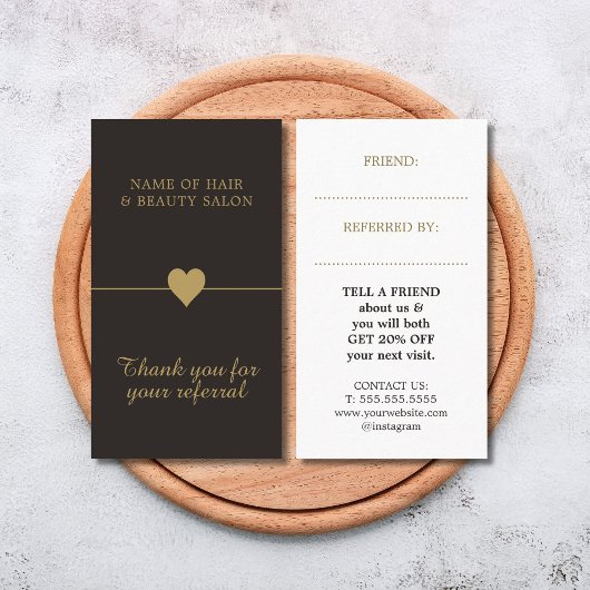 Elegant Black Faux Gold Beauty Salon Referral-Kaar Aanbevelingskaartje