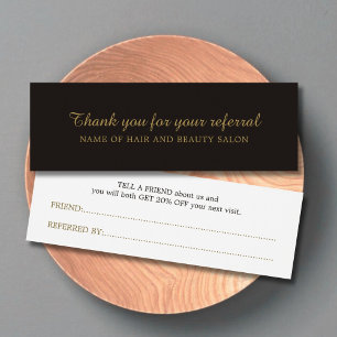 Elegant Black Faux Gold Beauty Salon Referral-Kaar Mini Visitekaartjes
