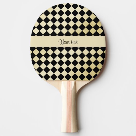 Elegant Black & Faux Gold Checkers Tafeltennisbatje (Voorkant)