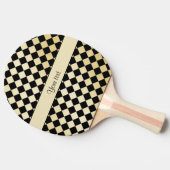 Elegant Black & Faux Gold Checkers Tafeltennisbatje (Zijkant)