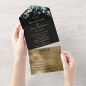 Elegant Black & Faux Gold Foliage Weddenschap All In One Uitnodiging (Afscheurbaar)