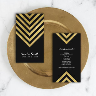 Elegant Black Faux Gold Geometric Social Media Visitekaartje