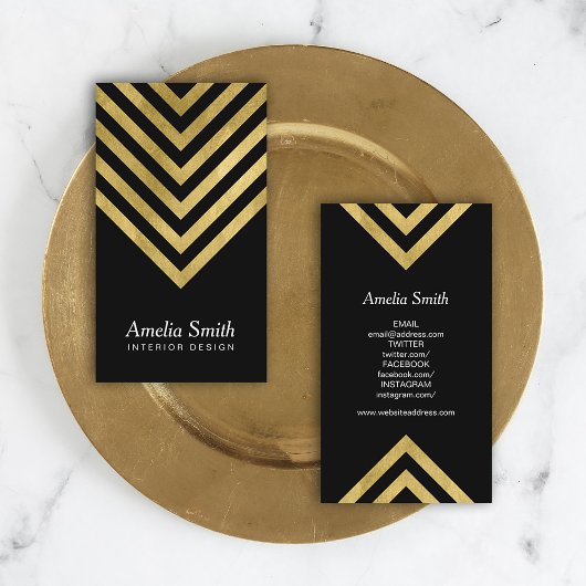 Elegant Black Faux Gold Geometric Social Media Visitekaartje