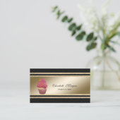 Elegant Black, Faux Gold Glittery Stripcake Visitekaartje (Staand voorkant)