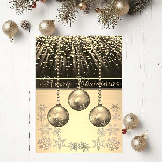 Elegant Black, Faux Gold kerstballen Snowflakes Feestdagen Kaart
