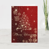 Elegant Black, Faux Gold kerstboom, Snowflakes Feestdagen Kaart (Voorkant)