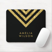 Elegant Black Faux Gold Name Chevron Geometric Muismat (Met muis)