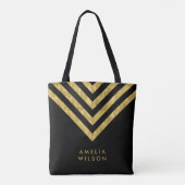 Elegant Black Faux Gold Name Chevron Pattern Tote Bag (Achterkant)