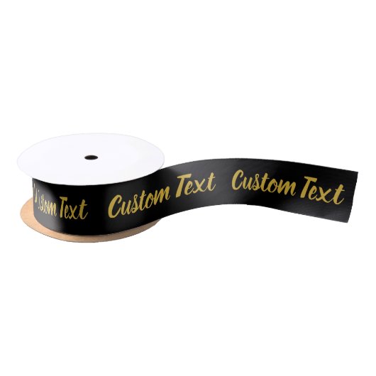 Elegant Black Faux Gold Script Text Sjabloon Satijnen Lint (Spoel)