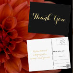 Elegant Black Faux Gold Script Weddenschap Harteli Briefkaart<br><div class="desc">Creëer uw eigen aangepaste,  gepersonaliseerde,  elegante bedankbriefje briefkaart. Voer uw bericht in / opmerking van dank. Elegant bedankbriefje briefkaart voor gebruik op bruiloft,  huwelijksverjaardag,  verjaardag,  afstuderen,  vrijgezellenfeest,  baby shower,  feestdagen,  of een andere speciale gelegenheid gerelateerde mailings.</div>