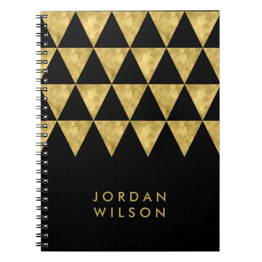 Elegant Black Faux Gold Triangle Patroon Notitieboek (Voorkant)