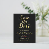 Elegant Black Faux Gold Wedding Save the Date Briefkaart (Staand voorkant)