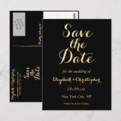 Elegant Black Faux Gold Wedding Save the Date Briefkaart (Voorkant / Achterkant)