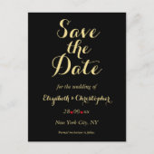Elegant Black Faux Gold Wedding Save the Date Briefkaart (Voorkant)
