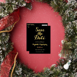 Elegant Black Faux Gold Wedding Save the Date Folie Uitnodiging Briefkaart