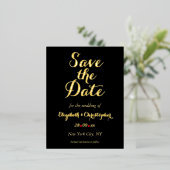 Elegant Black Faux Gold Wedding Save the Date Folie Uitnodiging Briefkaart (Staand Voorkant)