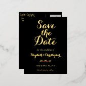 Elegant Black Faux Gold Wedding Save the Date Folie Uitnodiging Briefkaart (Voorkant / Achterkant)