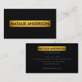 Elegant Black Faux Leather Gold Accent  Visitekaartje (Voorkant / Achterkant)